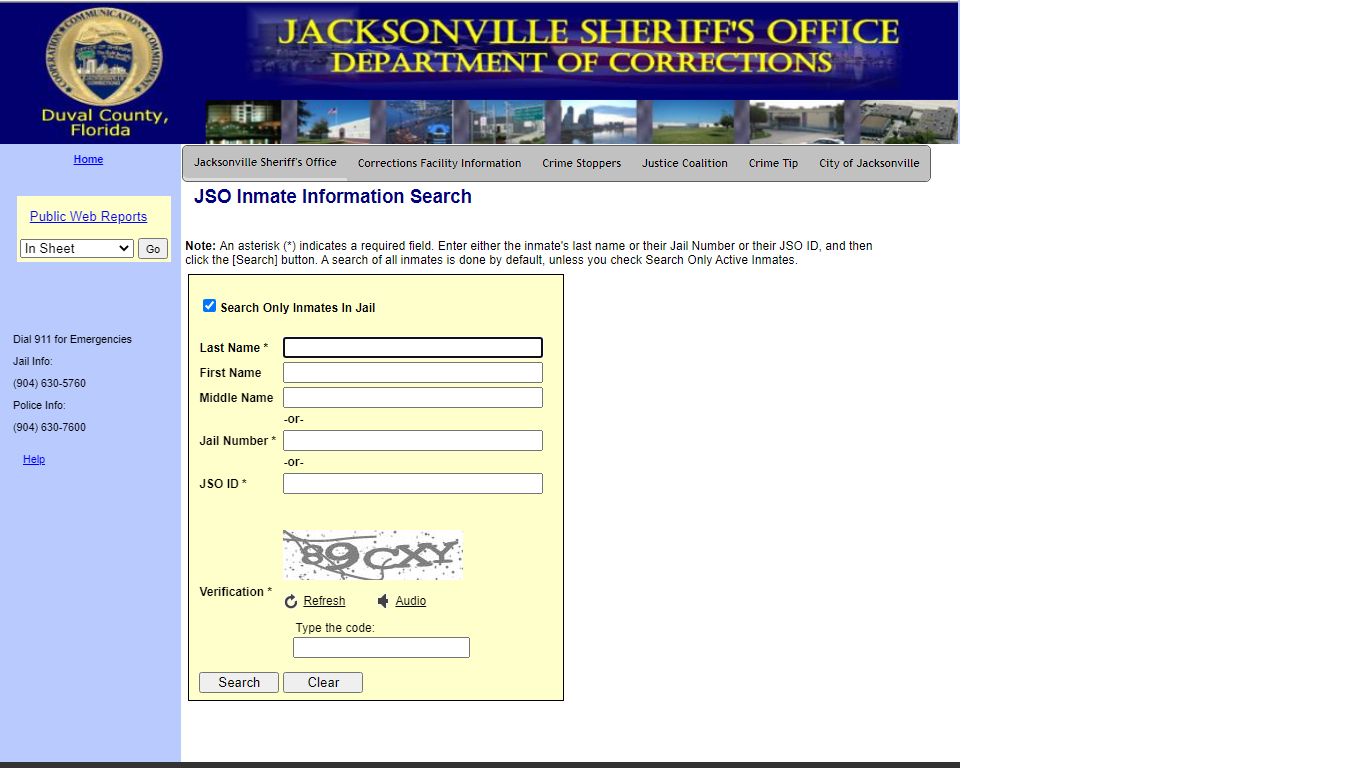 JSO Inmate Information Search